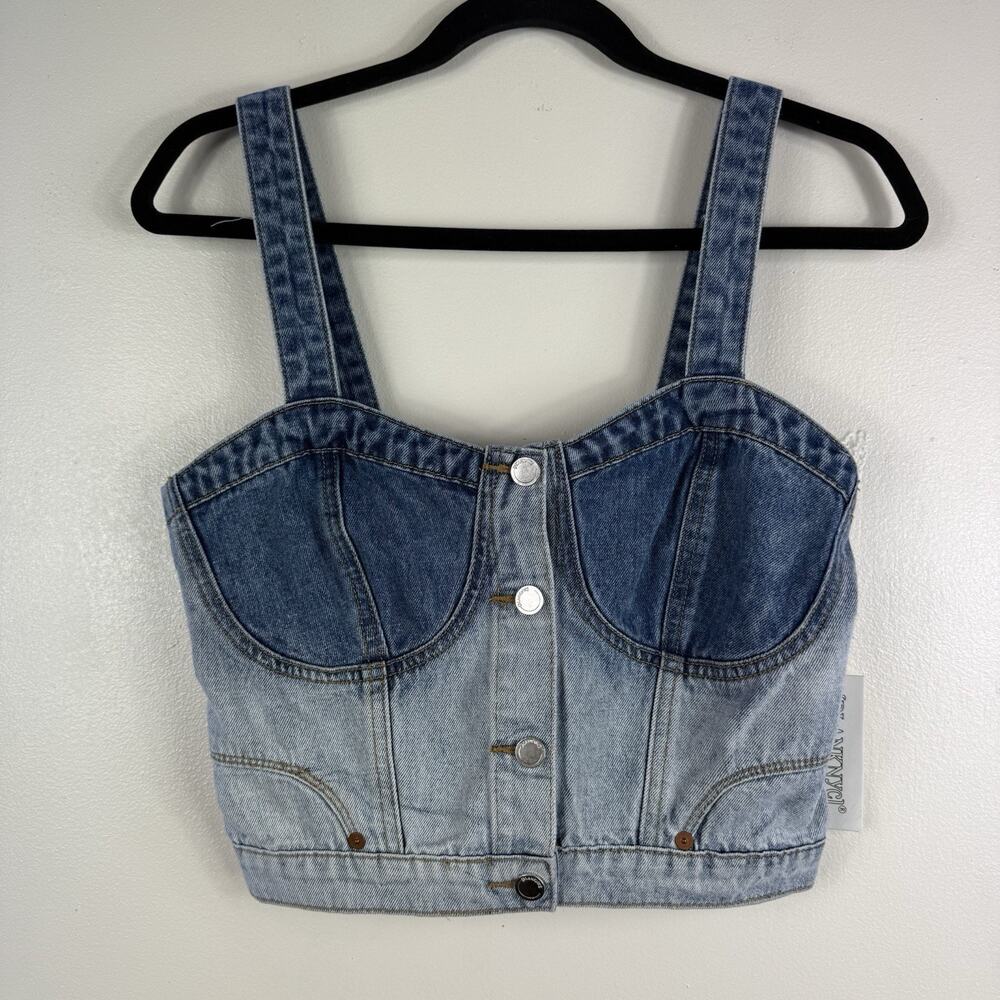 BLANK NYC Call Back Denim Bustier Tank Top Size S Button Front ‎ Blue Women